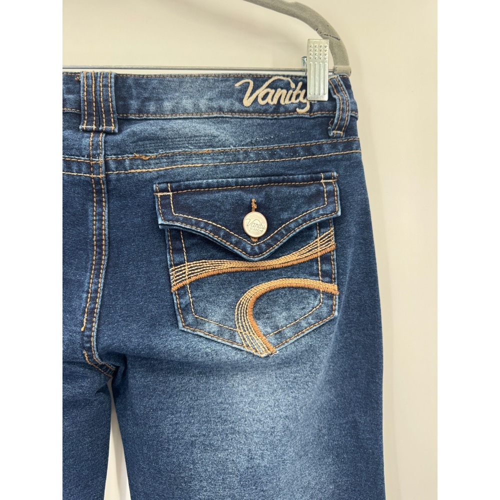 Vanity Kennedy Jeans 28x33 Low Rise Embroidered Button Back Flap Streetwear Y2K